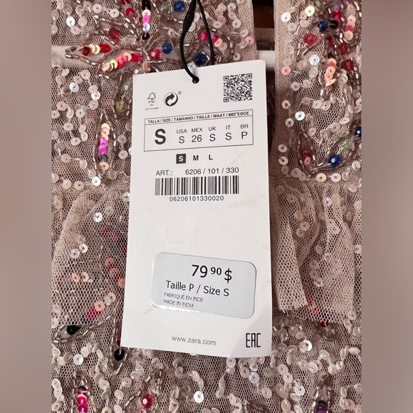 [NWT] Zara Sequin Mesh Short-Sleeve Top - Picture 6 of 6